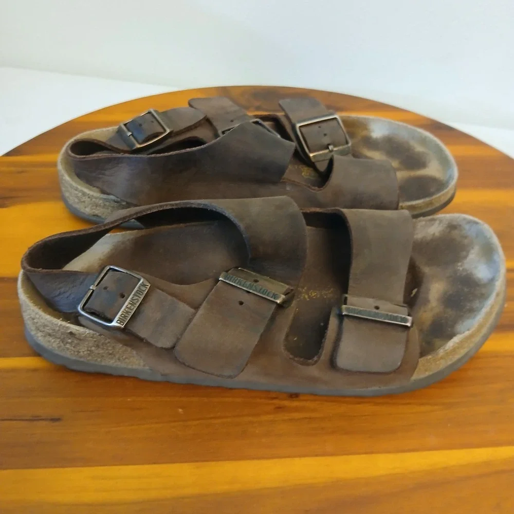 Birkenstock Milano Sandals Mens 38 M5 Brown Leather Triple Strap Slingback
